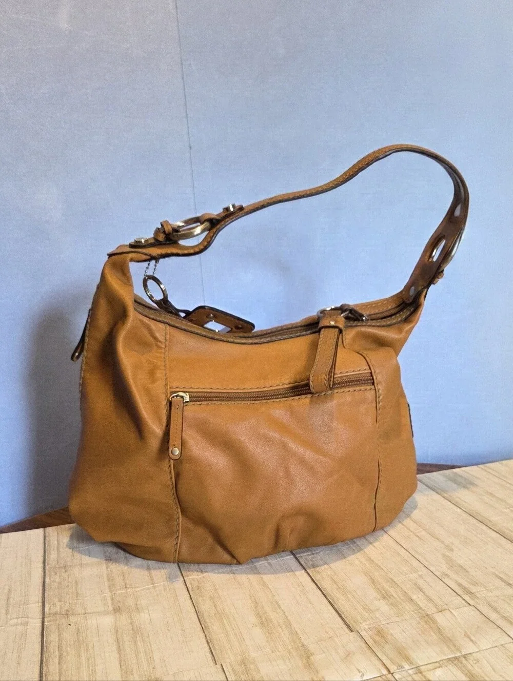 Tignanello Tan Leather Hobo Shoulder Bag
